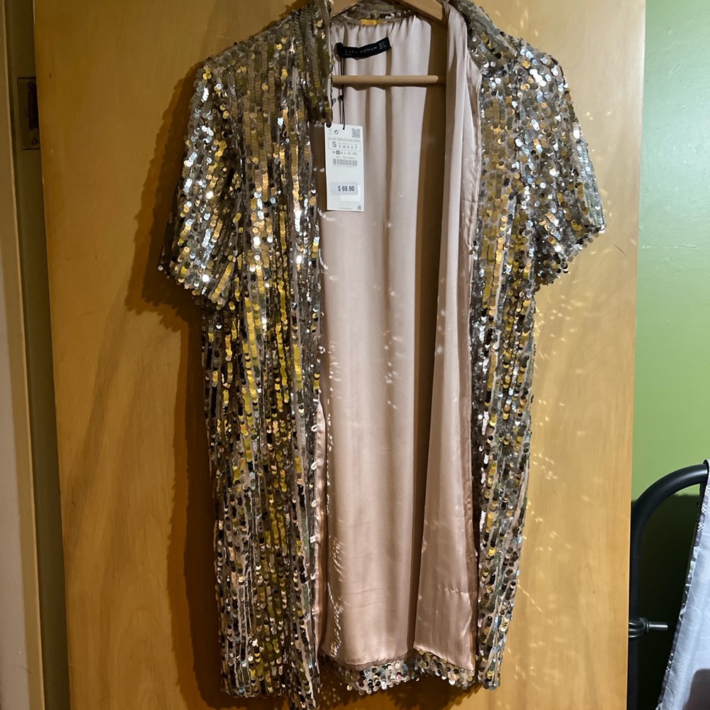 Sequin Short Sleeve button up dress